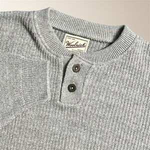 Vintage Woolrich Gray Heritage Henley Knit Sweater‎ Cotton Pullover USA Men's XL